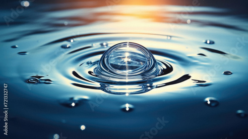 Water drop close up with ripples and waves. Abstract background .