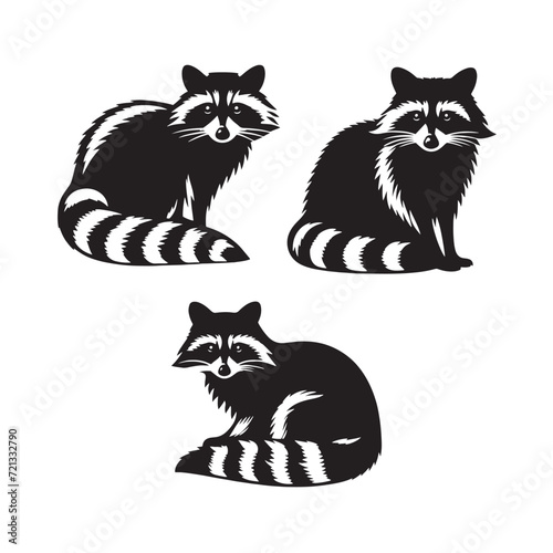 Serene Raccoon Silhouette Collection: Tranquil Images of Nature's Furry Guardians - Raccoon Silhouette - Animal Silhouette Vector - Raccoon Illustration
