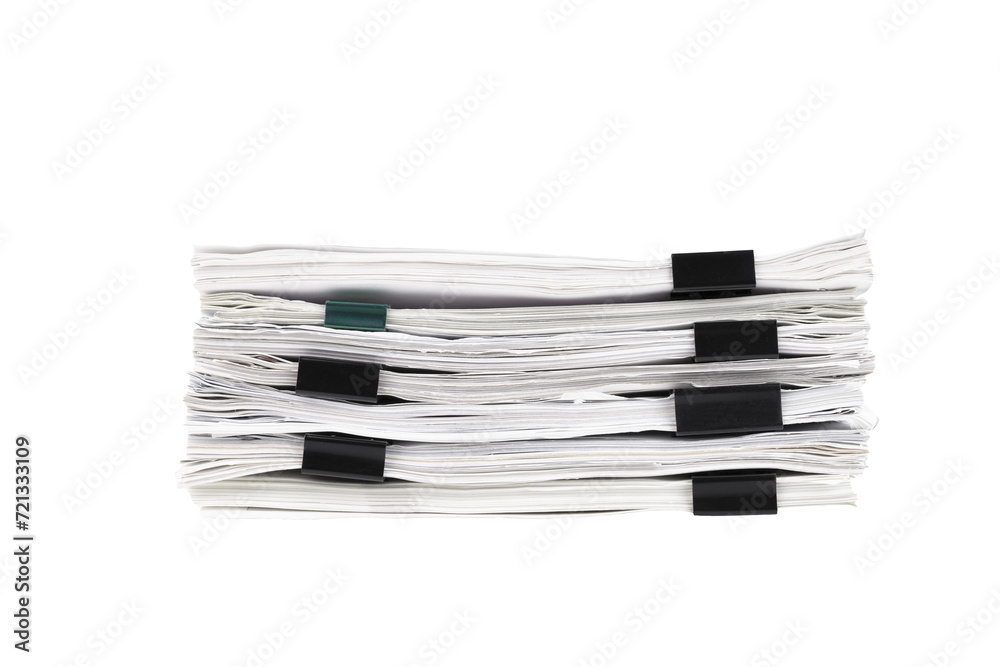 Stack of papers with paper clips, office folders. Transparent background. PNG. Stack of papers with paper clips, office folders. Transparent background. PNG.