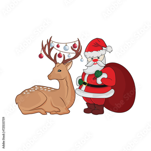 deer with santa clause illustration