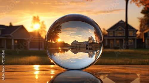 a ball of glass reflecting the sunset in the style of dreamlike © Suresh Thangavel