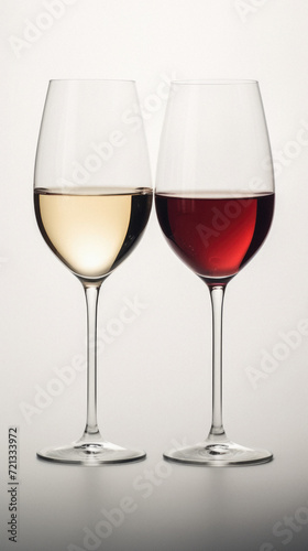 Two glasses of red and white wine on a gray background. Toned .
