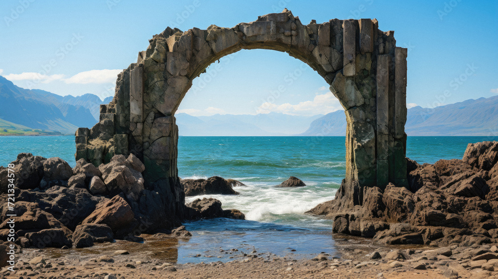 Stone arch on the coast of Lake Tekapo, South Island, New Zealand