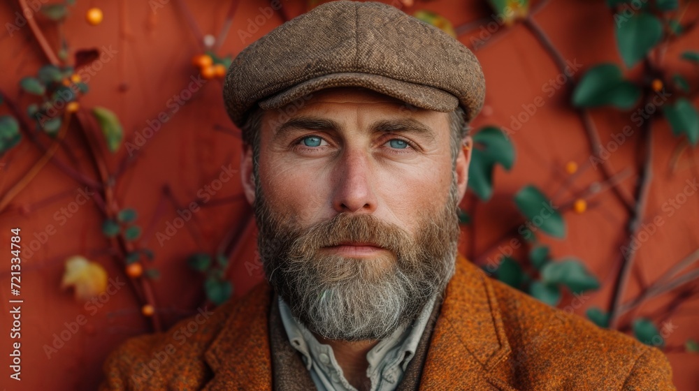 Man in newsboy cap with beard - office setting Generative AI