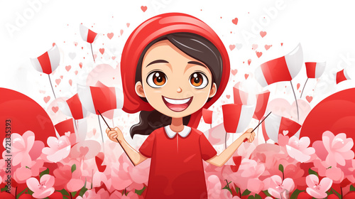 Enamored beautiful girl with a phone on the background of a large heart. Vector illustration. 
