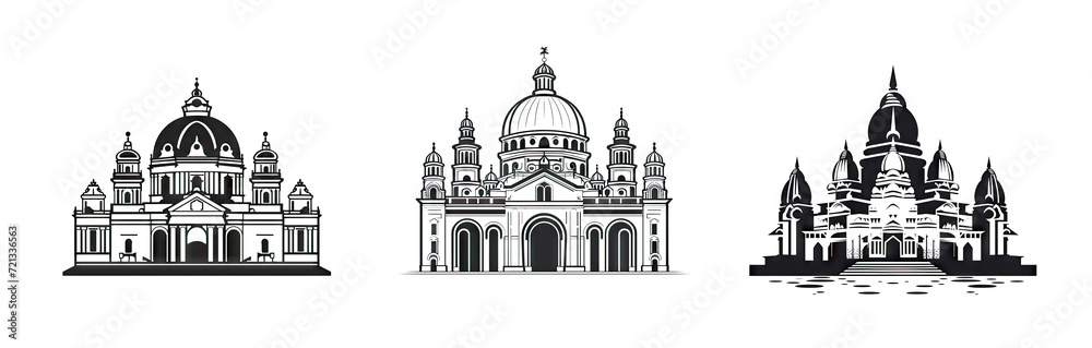 Italian Palace Icon Isolated, Ancient Church Silhouette, Italian Castle, Historical Architecture Minimal Design