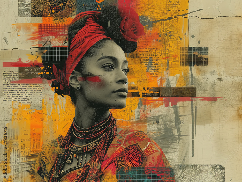 Black History Month crafts mixed-media collage that showcases the struggles faced by African American women throughout history and their resilience in overcoming adversity. Women's History Month.