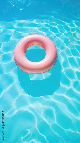 Inflatable ring floating in swimming pool, summer vacation concept .