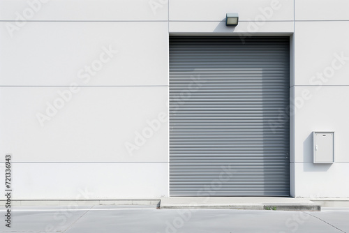 Gray roller shutter and clean white wall. photo