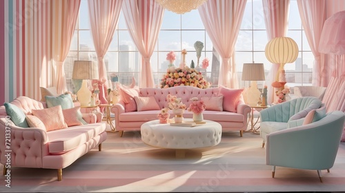 lounge with a cotton candy carnival theme