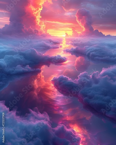 Holi background featuring dreamlike landscapes filled with floating colors