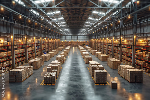 Interior of a modern warehouse storage of retail shop with  near shelves