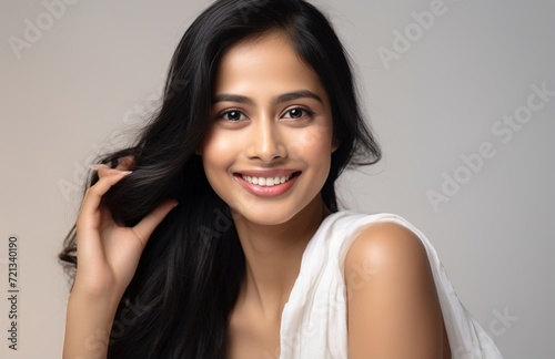 Radiant Woman with a Captivating Smile and Glossy Hair