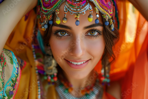 Happy Indian woman with charming eyes portrait with costume