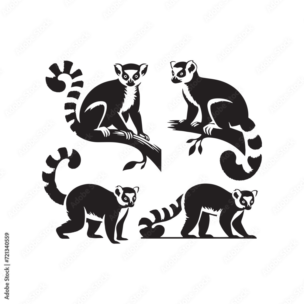 Fototapeta premium Dynamic Lemur Shadows: A Symphony of Lemur Silhouette Movements Elegantly Captured in Silhouette Form - Lemur Silhouette - Lemur Illustration - Lemur Vector 