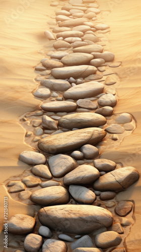 Stone path in the desert, close up of stones in the sand