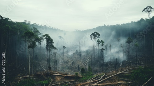 Deforestation forest and Illegal logging. Neural network AI generated art photo