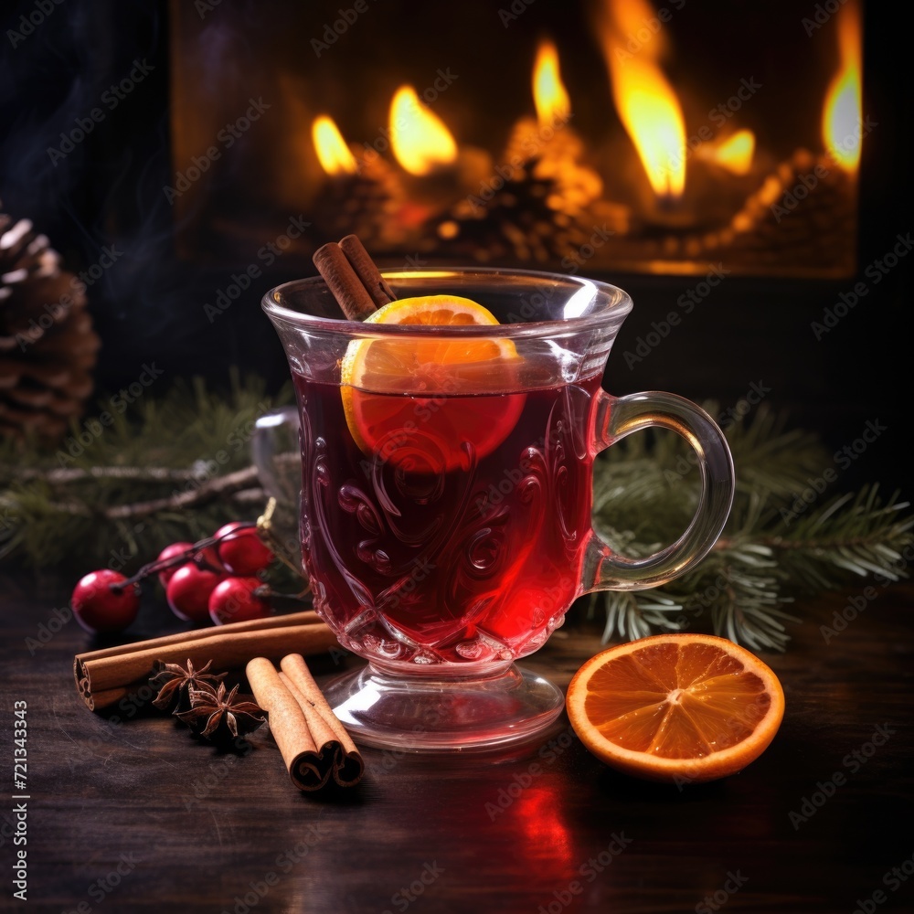 Cup of mulled wine in the winter, christmas time