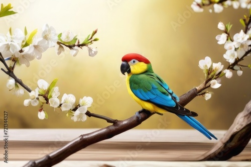 blue and yellow macaw spring sparrow in spring concept