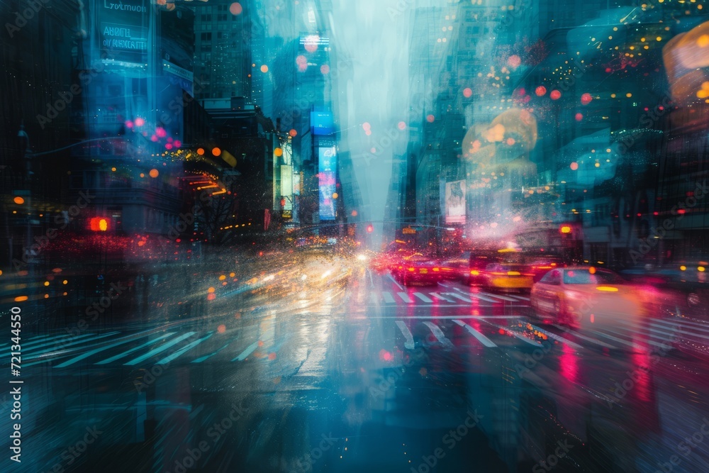 Abstract Urban Dreamscape: Streaks of Neon in the Night