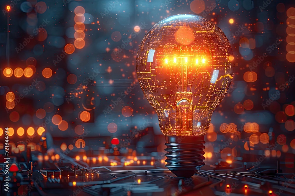 Technology and innovation lightbulb symbolizing bright ideas. Creative minds meet tech laptops and drawings merge in futuristic office. Abstract blend of science and art glowing bulbs igniting Technology and innovation lightbulb symbolizing bright ideas. Creative minds meet tech laptops and drawings merge in futuristic office. Abstract blend of science and art glowing bulbs igniting