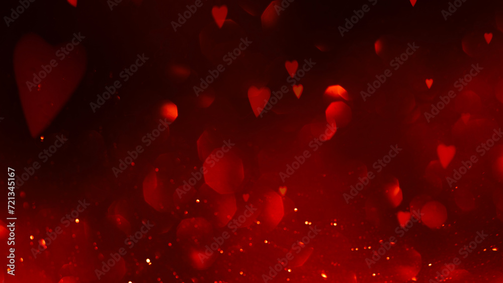 Abstract Red Hearts Bokeh Lights Floating in a Dark Ambiance for a Festive Occasion Abstract Red Hearts Bokeh Lights Floating in a Dark Ambiance for a Festive Occasion