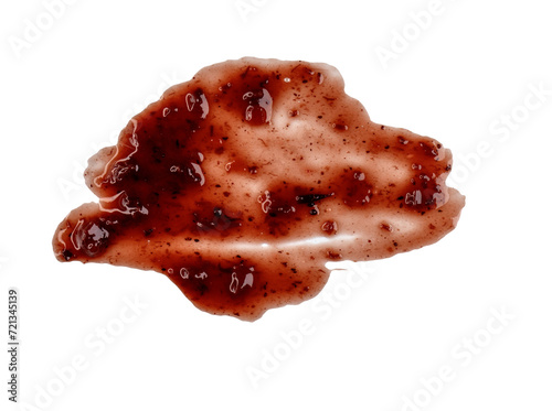 Sweet red berry jam, strawberry sauce as abstract smear stain isolated on white, transparent background, PNG photo