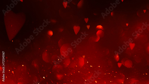 Abstract Red Hearts Bokeh Lights Floating in a Dark Ambiance for a Festive Occasion