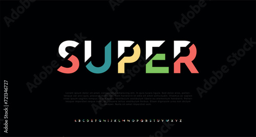 Super Modern bright colorful font, alphabet letters and numbers	