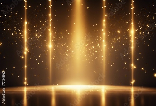 Gold lights rays scene background Golden light award stage with rays and sparks