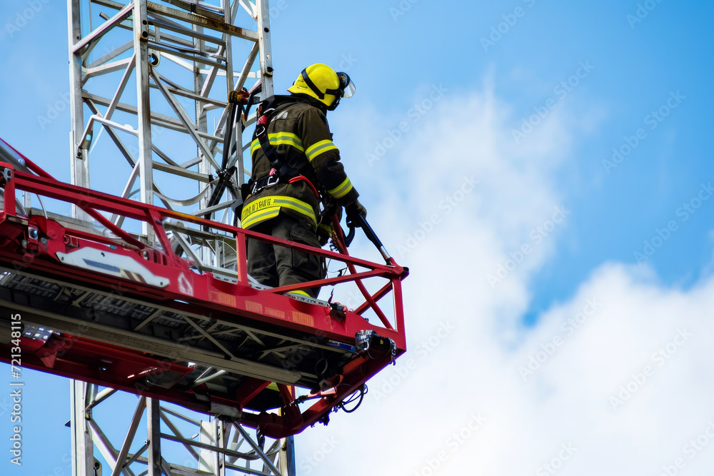 Fire fighter in big and tall crane