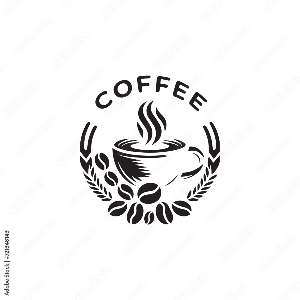 Premium coffee shop logo. Cafe cup icon. Latte aroma symbol. Espresso hot drink cup sign and Arabica cappuccino emblem