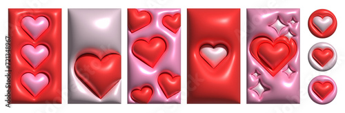 Quadro em tela Cute inflated 3d hearts, shiny graphic for valentines day
