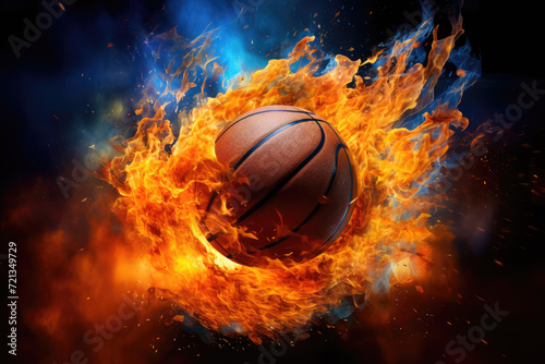 Basketball in fire flames with effect of explosion. 3d illustration © Kitta