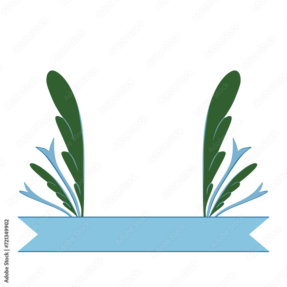 Ribbon set and leaf decoration backdrop illustration frame design with green and blue colors that can be used for social media, sticker, wallpaper, print, decoration, card, icon e.t.c