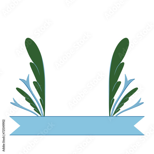 Ribbon set and leaf decoration backdrop illustration frame design with green and blue colors that can be used for social media  sticker  wallpaper  print  decoration  card  icon e.t.c