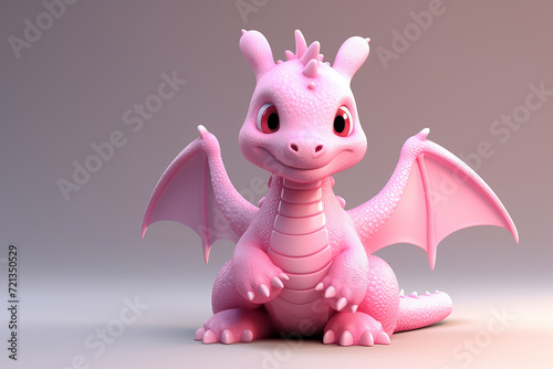 3d render illustration for cute pink dragon
