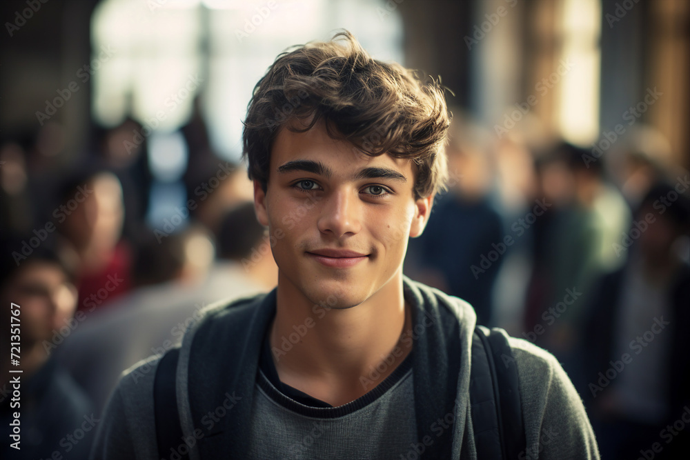 Fototapeta premium Photo image of smiling intelligent student studying in college made with generative ai concept