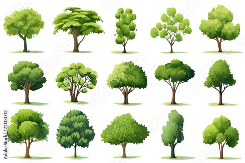 Set of 3D trees on white background