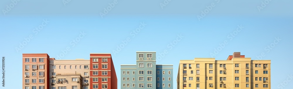 Multi-storey new beautiful houses against the sky. The concept of housing. Generated by AI. Multi-storey new beautiful houses against the sky. The concept of housing. Generated by AI.
