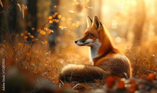 Red fox in the autumn forest. Beautiful wild animal in nature. © TheoTheWizard