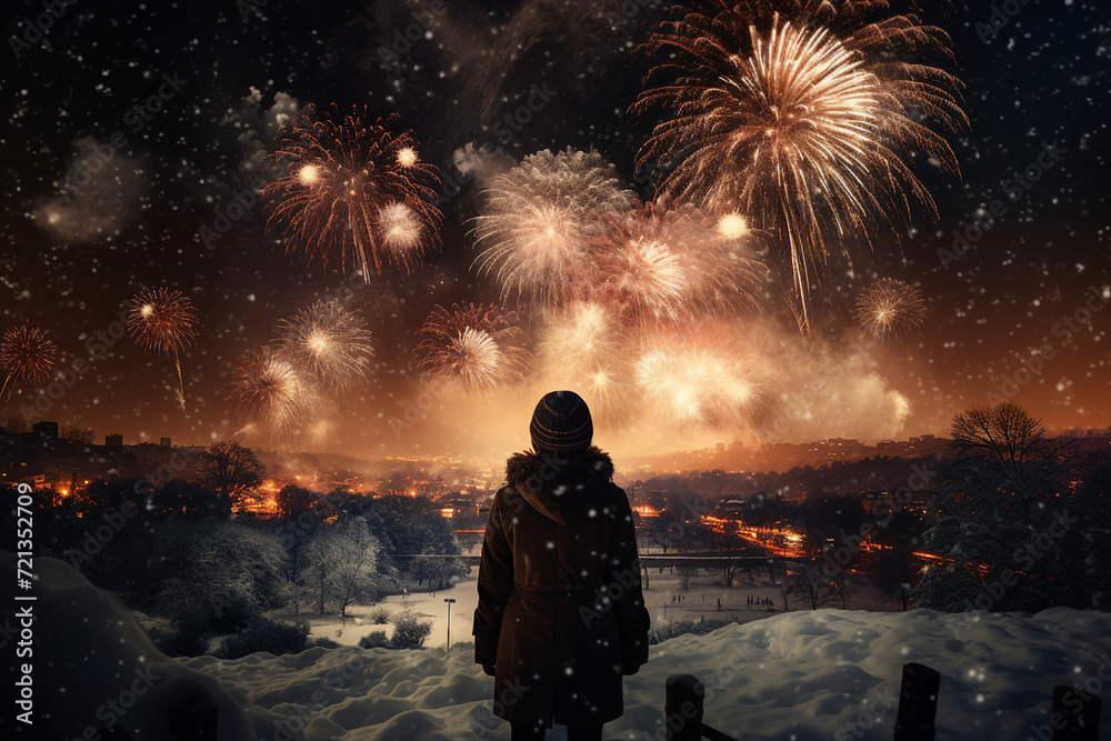 Fireworks show concept people watching admiring wonderful lights winter atmosphere Generative AI