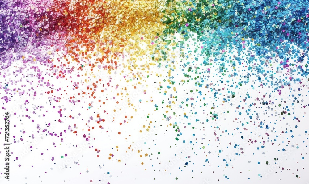 Colorful glitter bokeh on white background, abstract background.