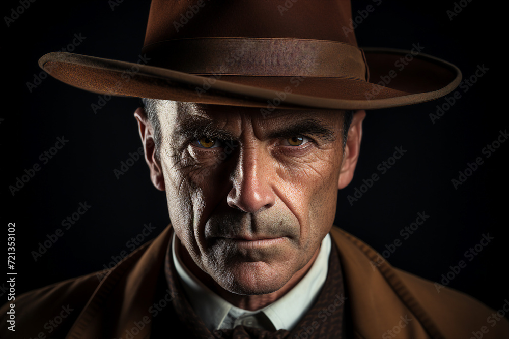 Old fashioned detective or mafia man woman in retro style hat Generative AI picture portrait Old fashioned detective or mafia man woman in retro style hat Generative AI picture portrait