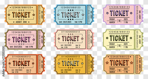 Set of colored retro admin one tickets, template, vector.