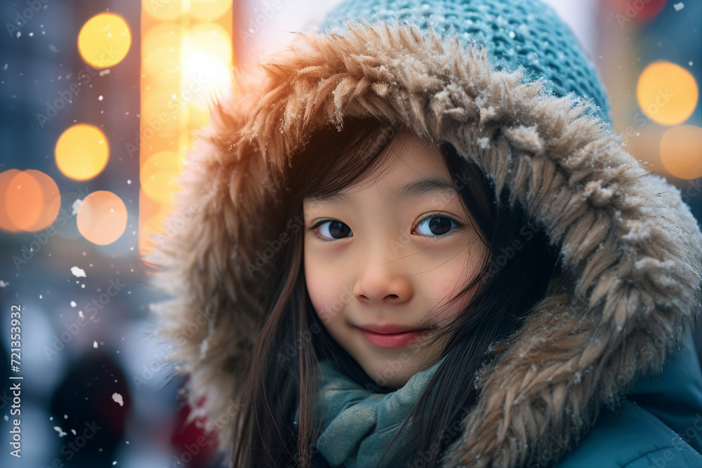 Family day in winter fair land magic lights happy time holidays Generative AI composition