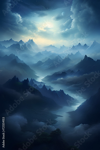 Ethereal Mountains: Shrouded in Mist and Moonlight © Philipp