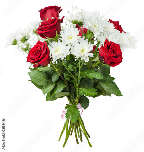 фотографія bouquet of roses and chrysanthemums on a white isolated background