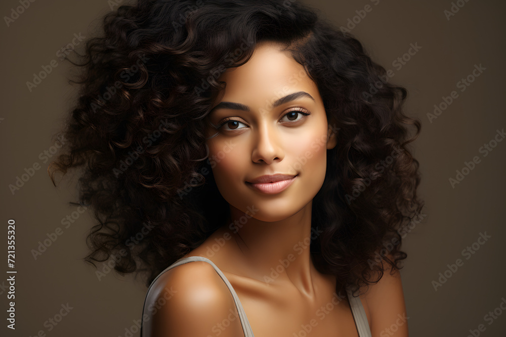 Confident African American Woman with Clean, Healthy Skin and Striking Curly Hair Confident African American Woman with Clean, Healthy Skin and Striking Curly Hair