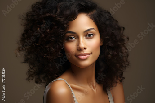 Confident African American Woman with Clean, Healthy Skin and Striking Curly Hair